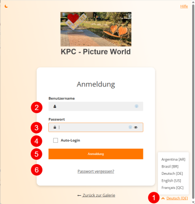 Anmelden bei der Website KPC - Picture World